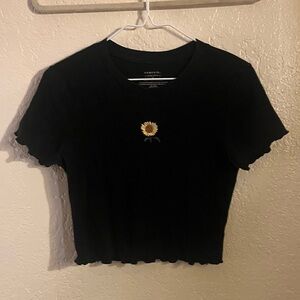 Black Sunflower Embroidered Top